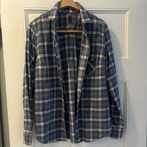 Fig Flannel Shirt Blue Plaid Size Large